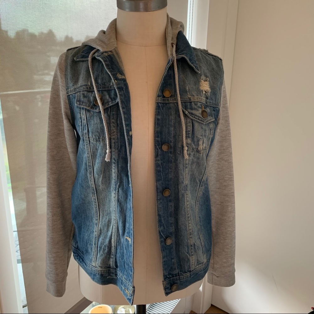 Jean Jacket with Sweatshirt Sleeves